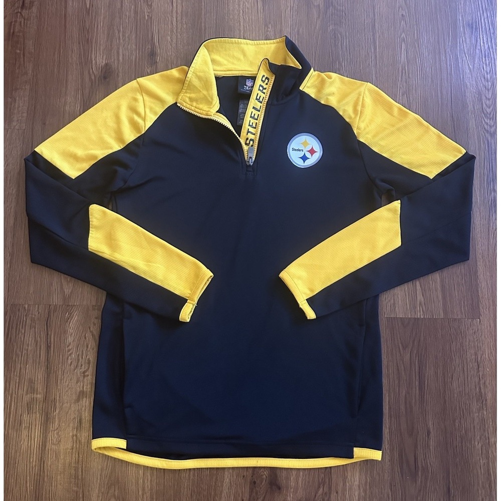 NFL Team Apparel Youth Pittsburgh Steelers Football Quarter Zip Pullover Top
